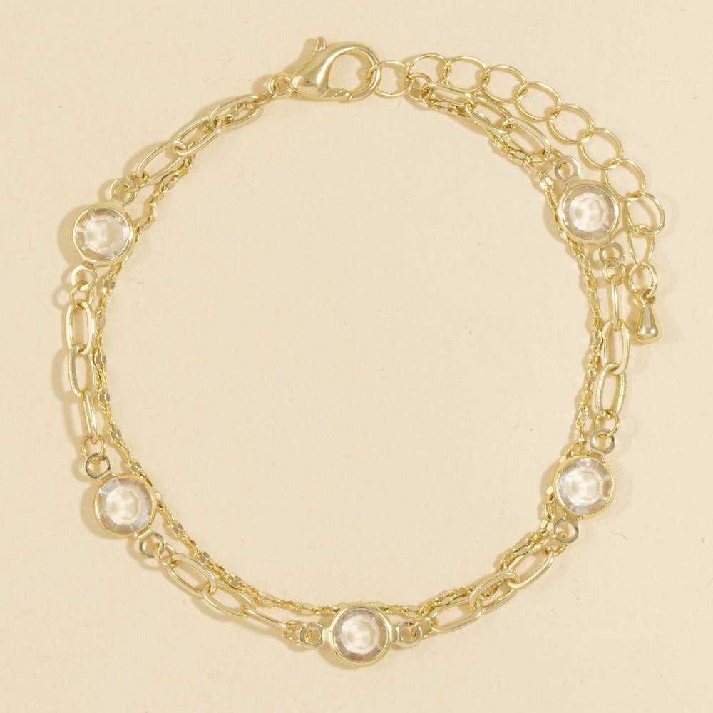 Layered Bezel Crystal Station Bracelet: Gold / Cubic Zirconia