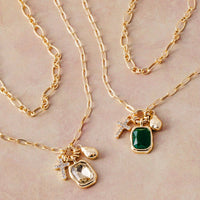 Crystal & Cross Charm Double Layer Link Chain Necklace: Gem