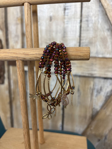 Rusty Metallic Beaded Charm Bracelet
