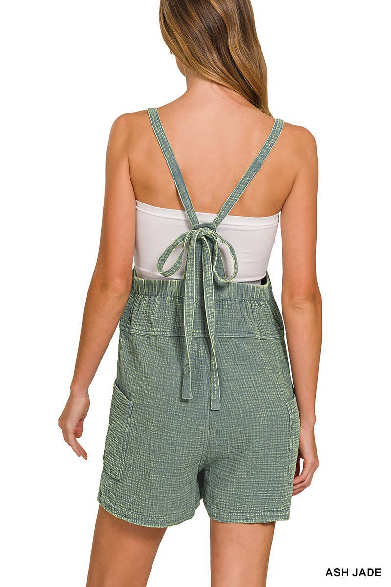Washed Double Gauze Tie Back Rompers - Ash Jade
