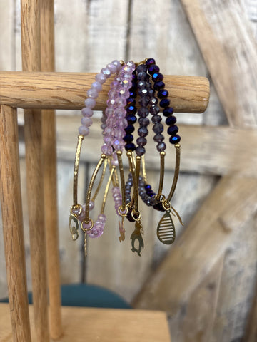 Shades Of Purple Beaded Charm Bracelet