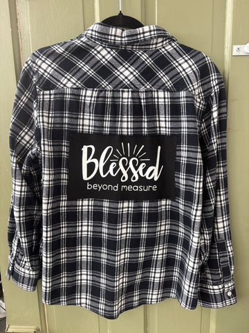 Repurposed Flannel Shirt with Blessed Beyond Measure Patch
