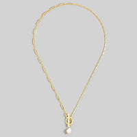 Toggle Chain Pearl Charm Necklace: Gold