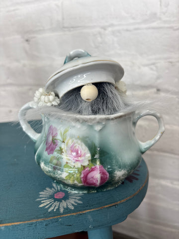 Teal Floral Sugar Bowl Gnome
