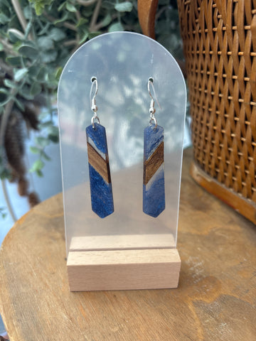 Smoky Blue & Wood Tie Resin Drop Earrings