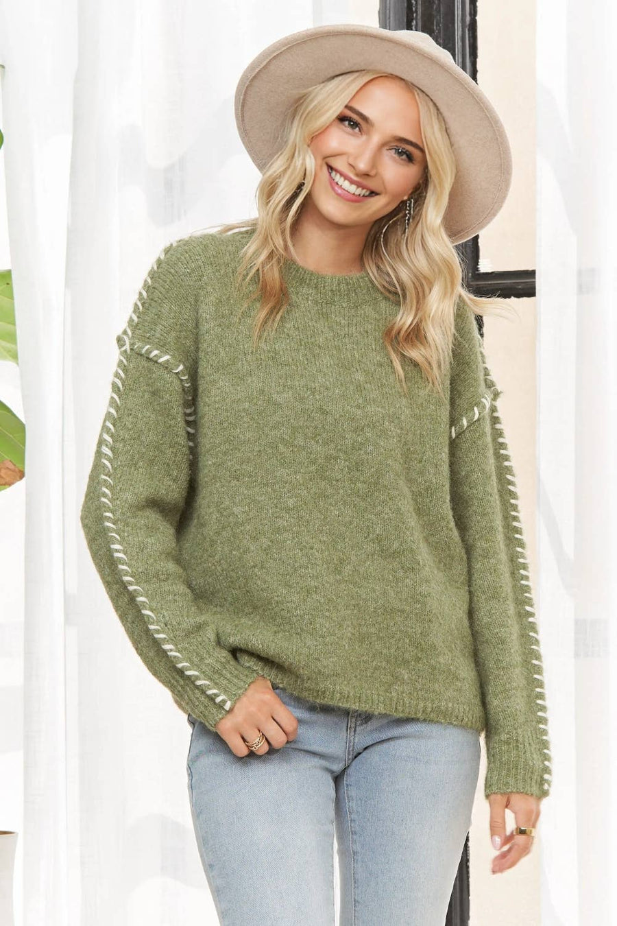 The Stitched Sweater - Olive