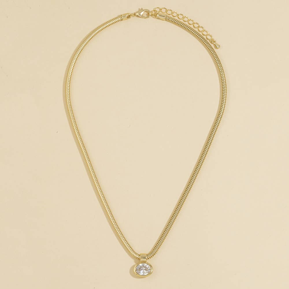 Oval Bezel Snake Chain Necklace: Gold