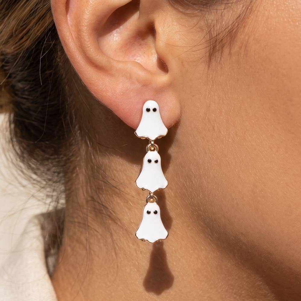 Halloween Triple Ghost Enamel Drop Earrings