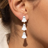 Halloween Triple Ghost Enamel Drop Earrings