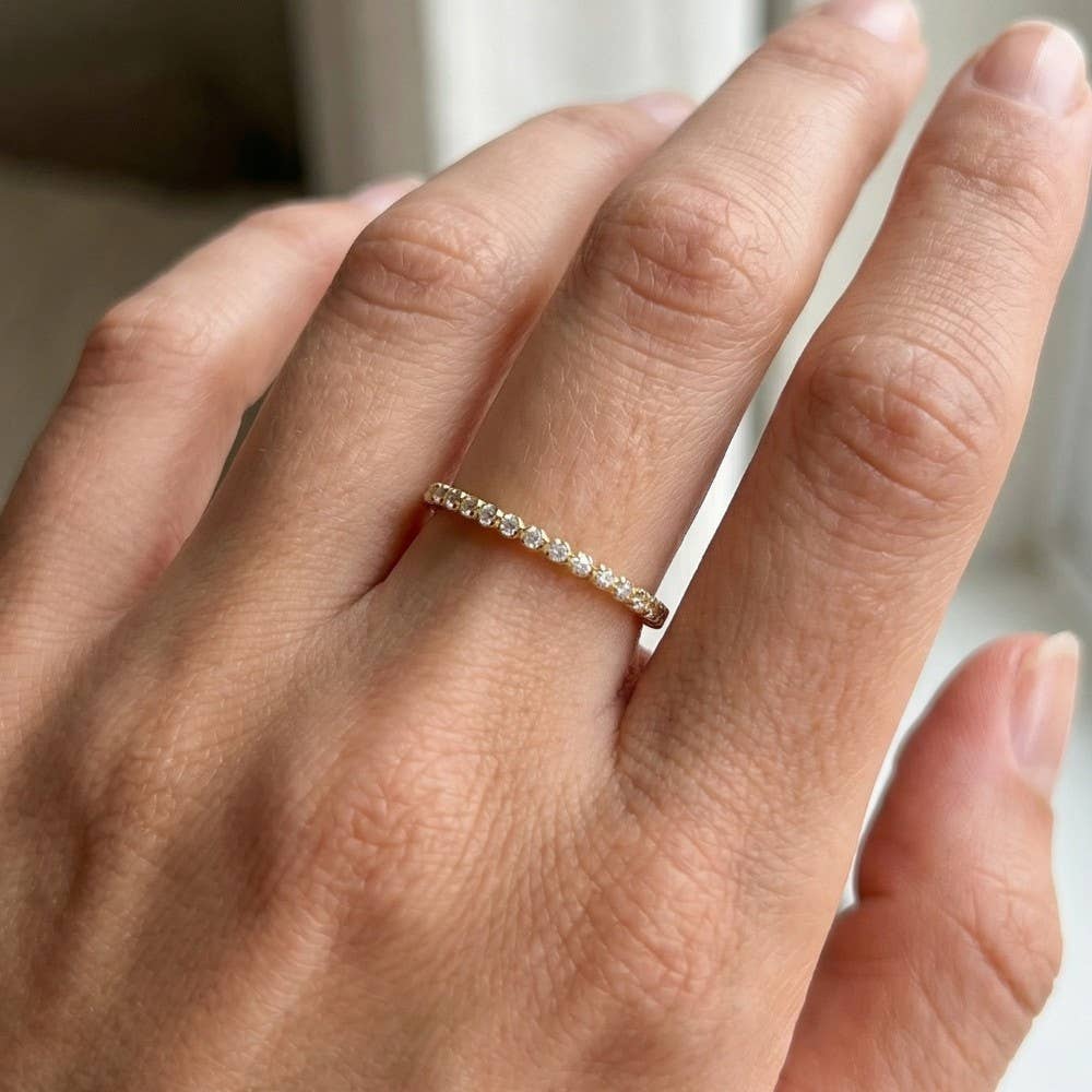 Delicate Cz Studded Gold Dipped Ring: Silver
