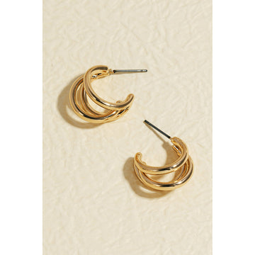 Triple Layered Tube Hoop Earrings - Gold