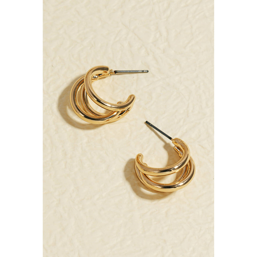 Triple Layered Tube Hoop Earrings - Gold
