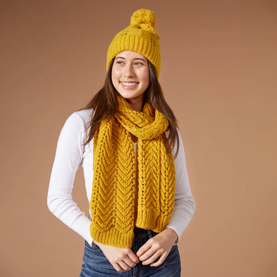 Chevron Knit Scarf - Mustard Yellow