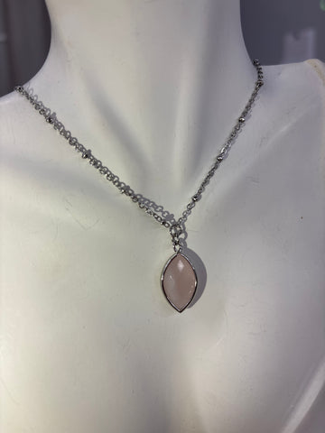 Faceted Rose Quartz Crystal Silver Necklace
