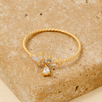 Gold Dipped Twisted Cubic Zirconia Butterfly Flower Ring - Gold