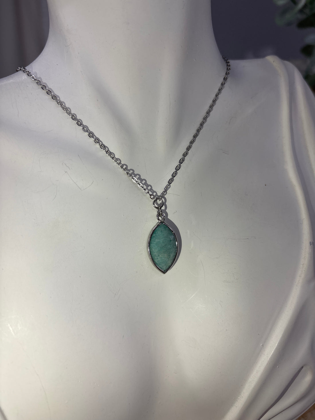 Faceted Aqua Crystal Silver Necklace