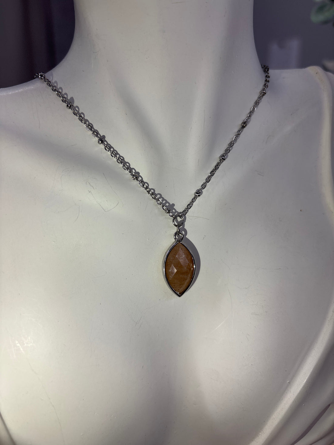 Faceted Brown Crystal Silver Necklace