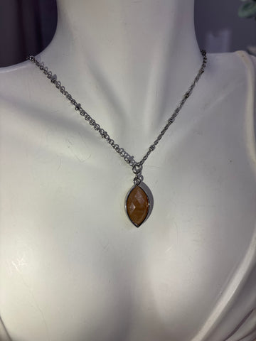 Faceted Brown Crystal Silver Necklace