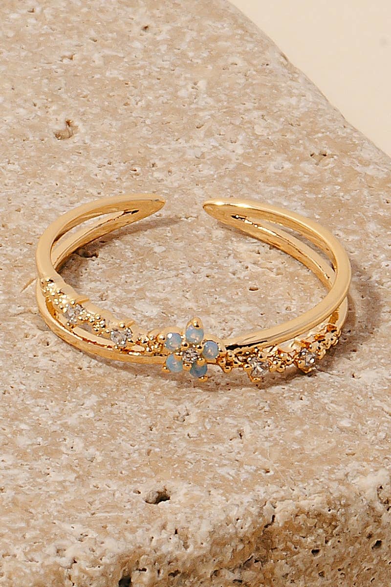 Mini Cz Flower Layered Open Band Ring: Gold