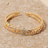 Mini Cz Flower Layered Open Band Ring: Gold