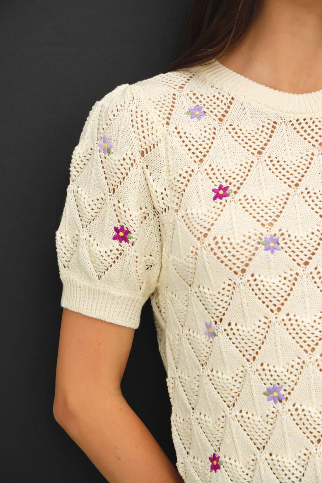 Embroidered Floral Crochet Top