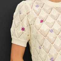 Embroidered Floral Crochet Top