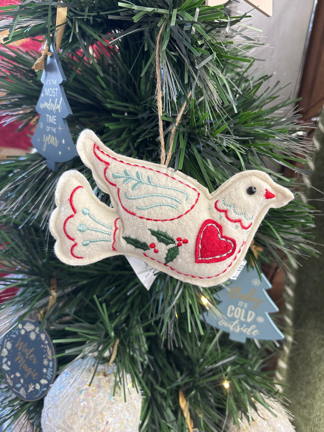Yuletide Folklore Stuffed Felt Dove Ornament