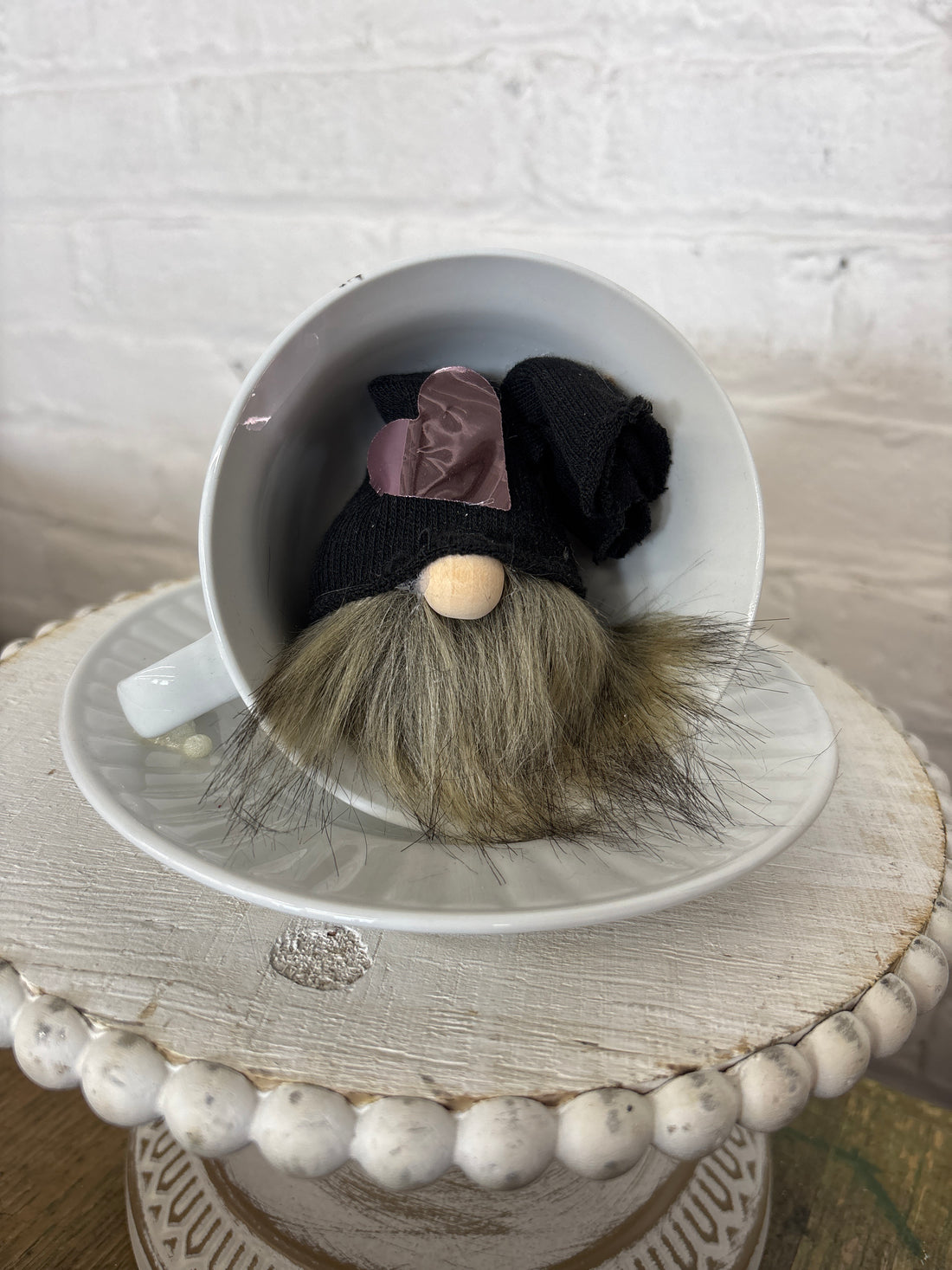 Pink Heart Teacup Gnome