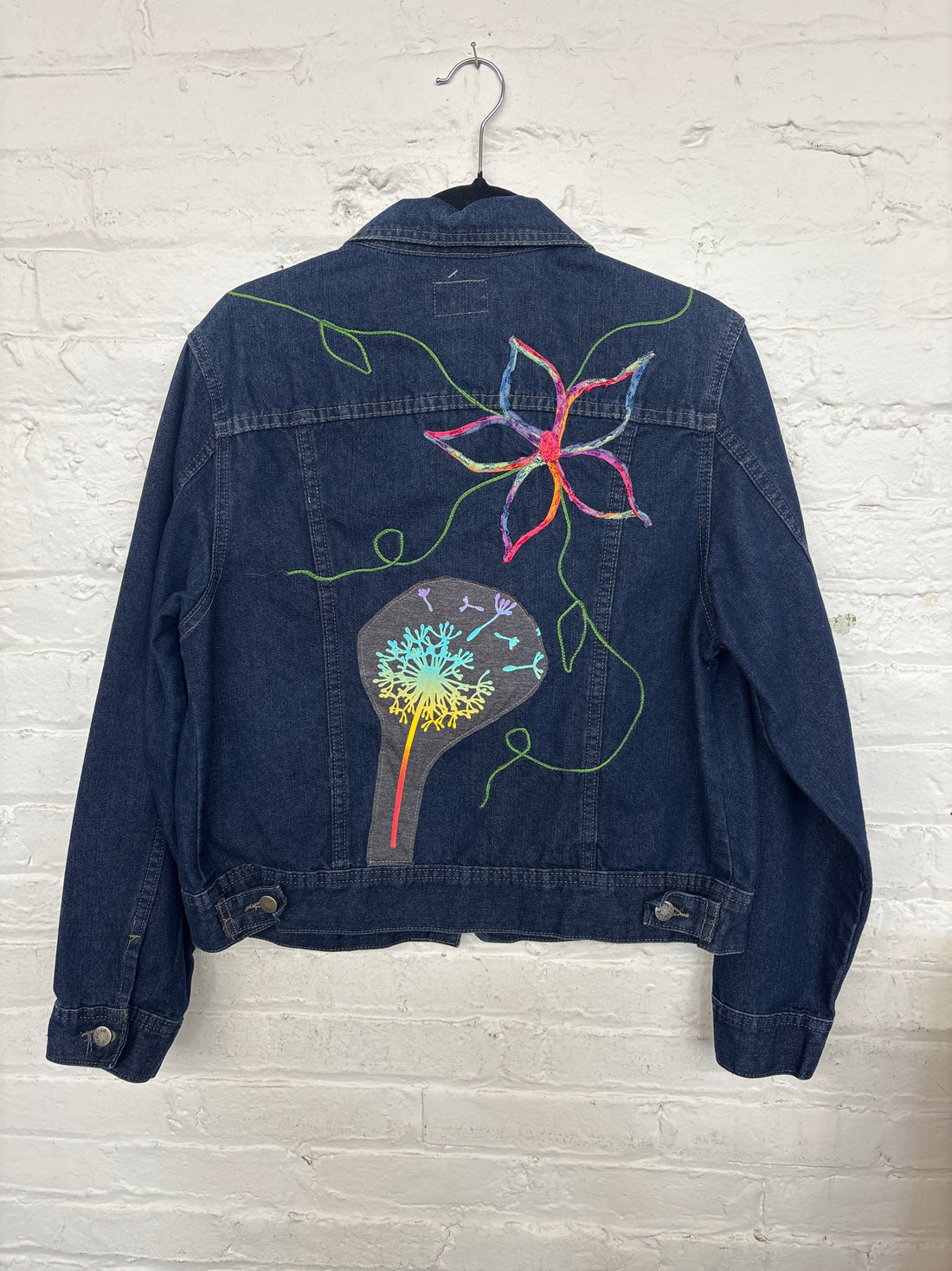 Repurposed Jacket with Dandelion + Flowers Patch