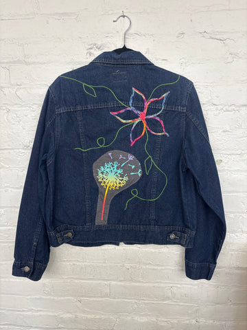 Repurposed Jacket with Dandelion + Flowers Patch