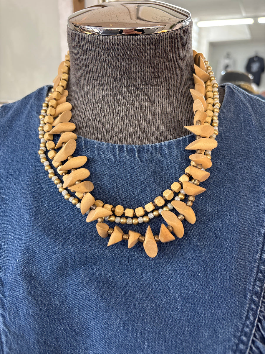 Tan Beaded Necklace + Earring Set