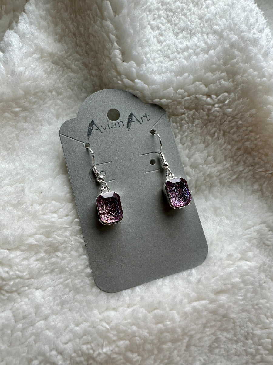 Purple Rectangle Bejeweled Earrings