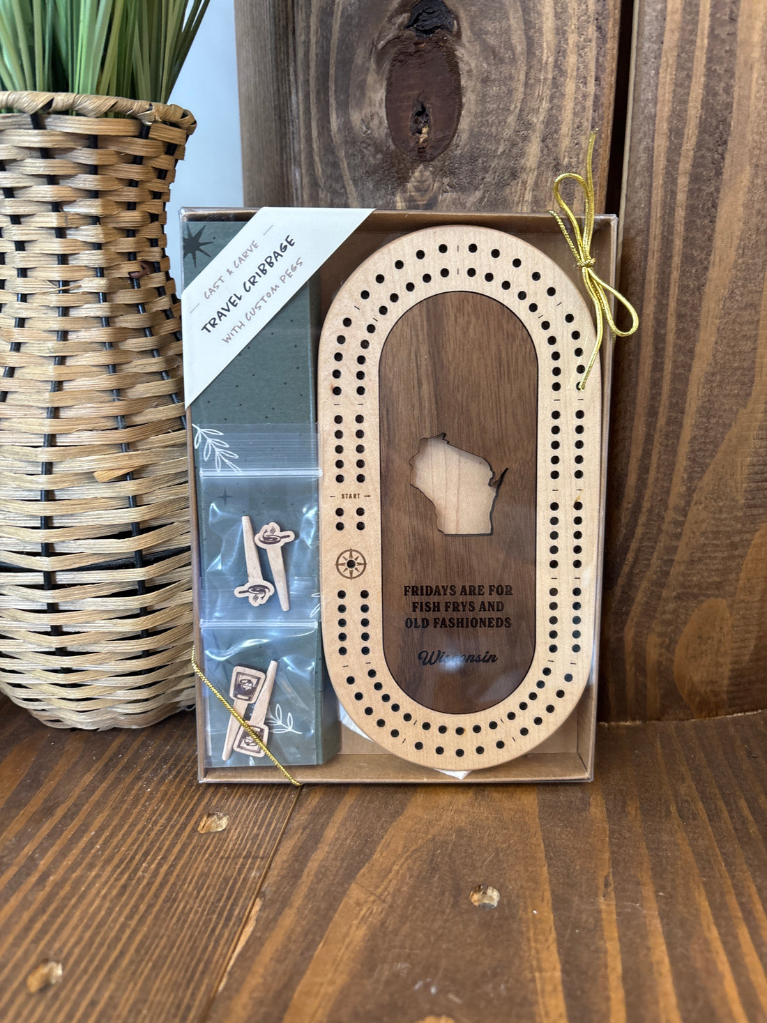Wisconsin Mini Travel Cribbage Board Set: Fish Frys + Old Fashioneds