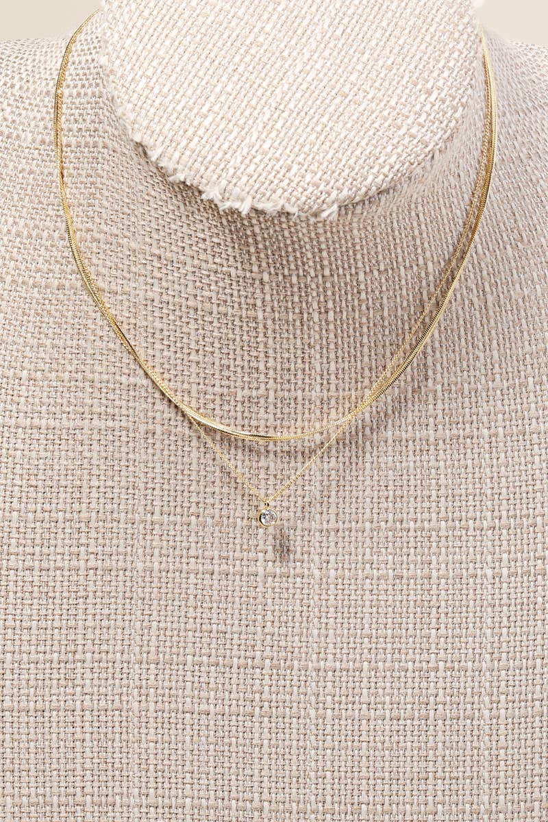 Double Chain Rhinestone Charm Necklace - Gold