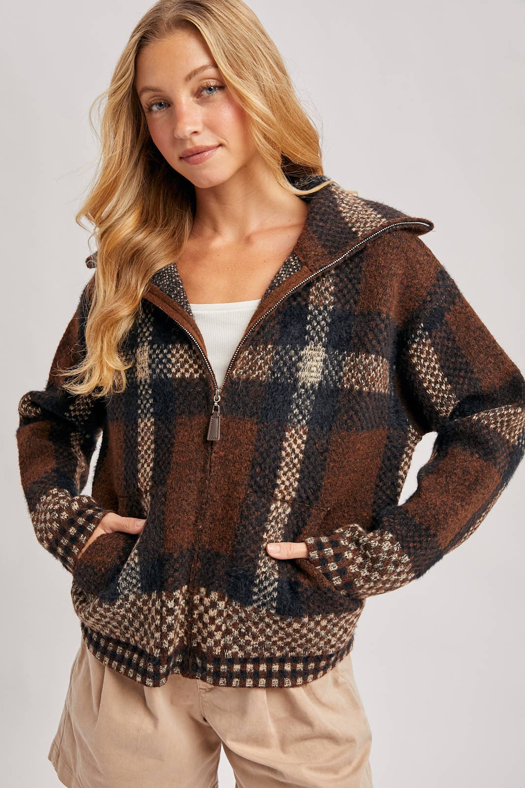 Plaid Knit Jacket