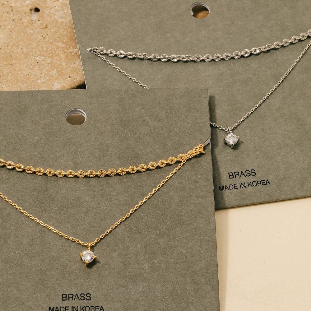 Small Gem Pendant Layered Chain Necklace