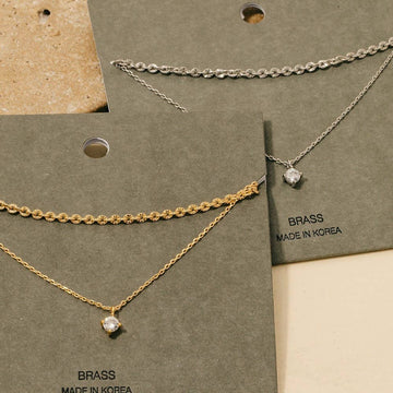 Small Gem Pendant Layered Chain Necklace