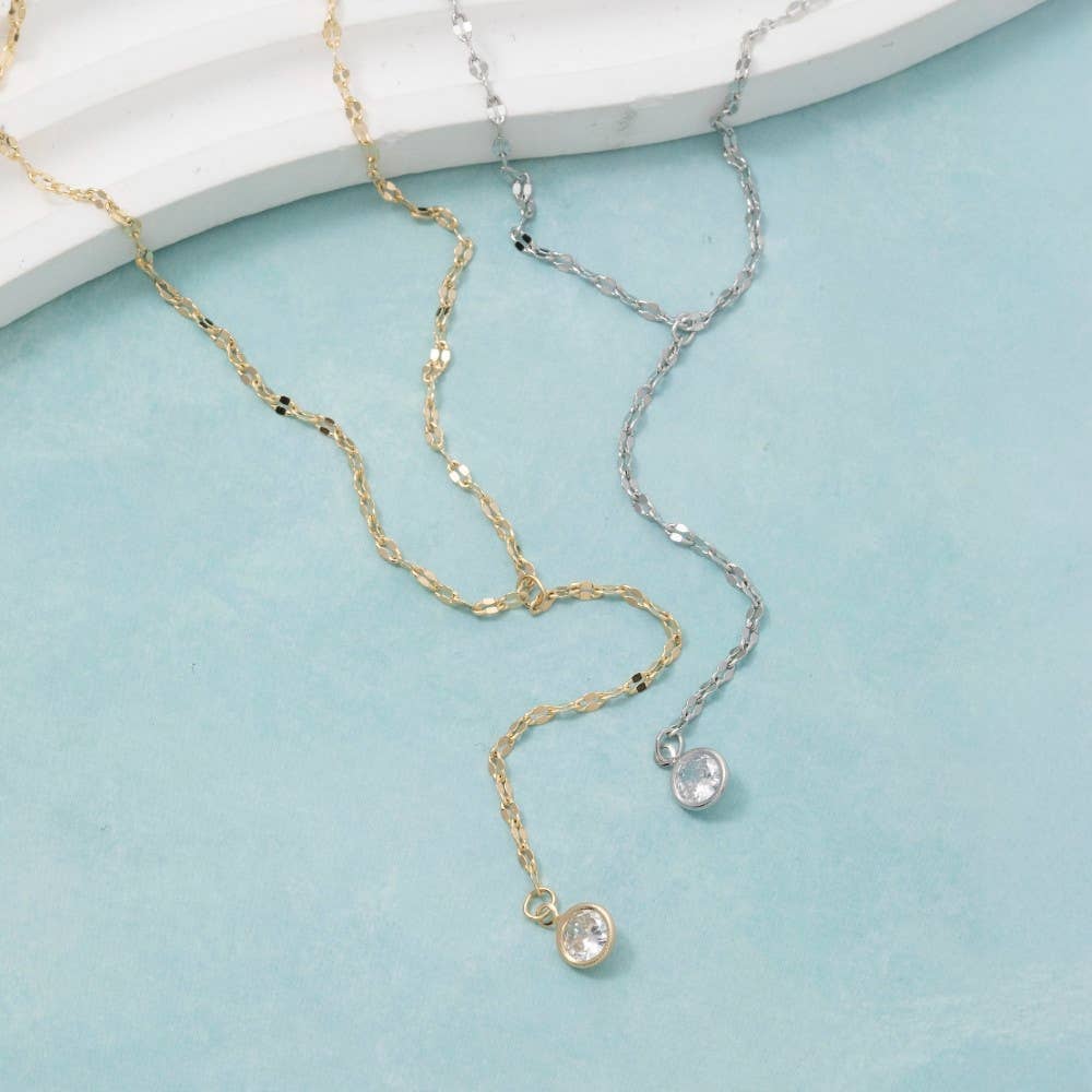 Cubic Zirconia Charm Y Chain Necklace: Gold
