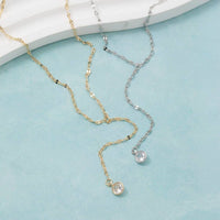 Cubic Zirconia Charm Y Chain Necklace: Gold