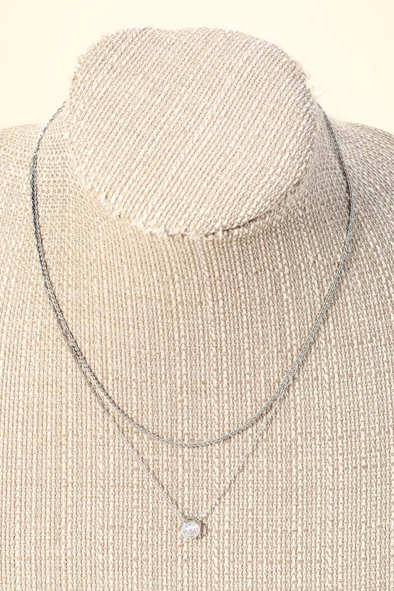 Layered Crystal Stud Pendant Necklace