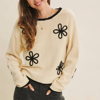 Floral Applique Sweater - Natural