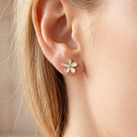 Mini Cz Enamel Flower Stud Earrings: Gold