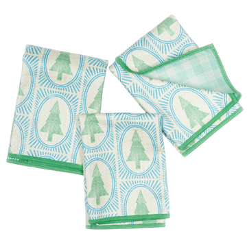 Mighty Mini Towel (Set of 3) Reversible - Marie Le Moal Winter Grove: Robins Egg