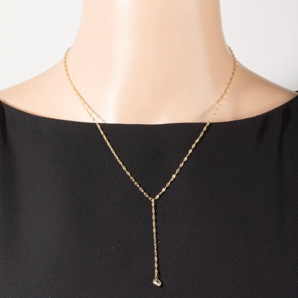 Cubic Zirconia Charm Y Chain Necklace: Gold