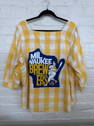Repurposed Shirt with MKE Baseball Player Patch