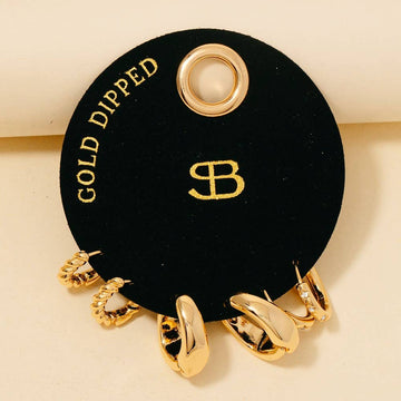 Secret Box Gold Dipped 3 Pair Hinge Hoop Earrings Set