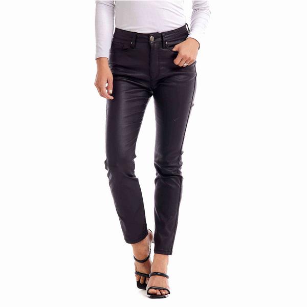 Krisa Coated Denim Pants - Black