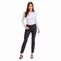 Krisa Coated Denim Pants - Black