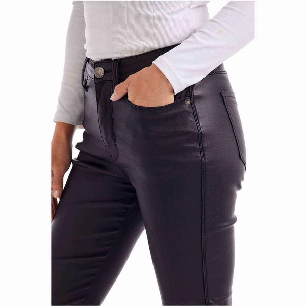 Krisa Coated Denim Pants - Black