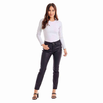 Krisa Coated Denim Pants - Black